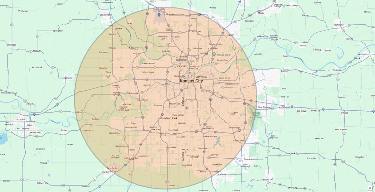 Towing service area map in Kansas and Missouri