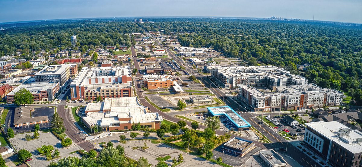 Aerial view of Overland Park, KS during the day